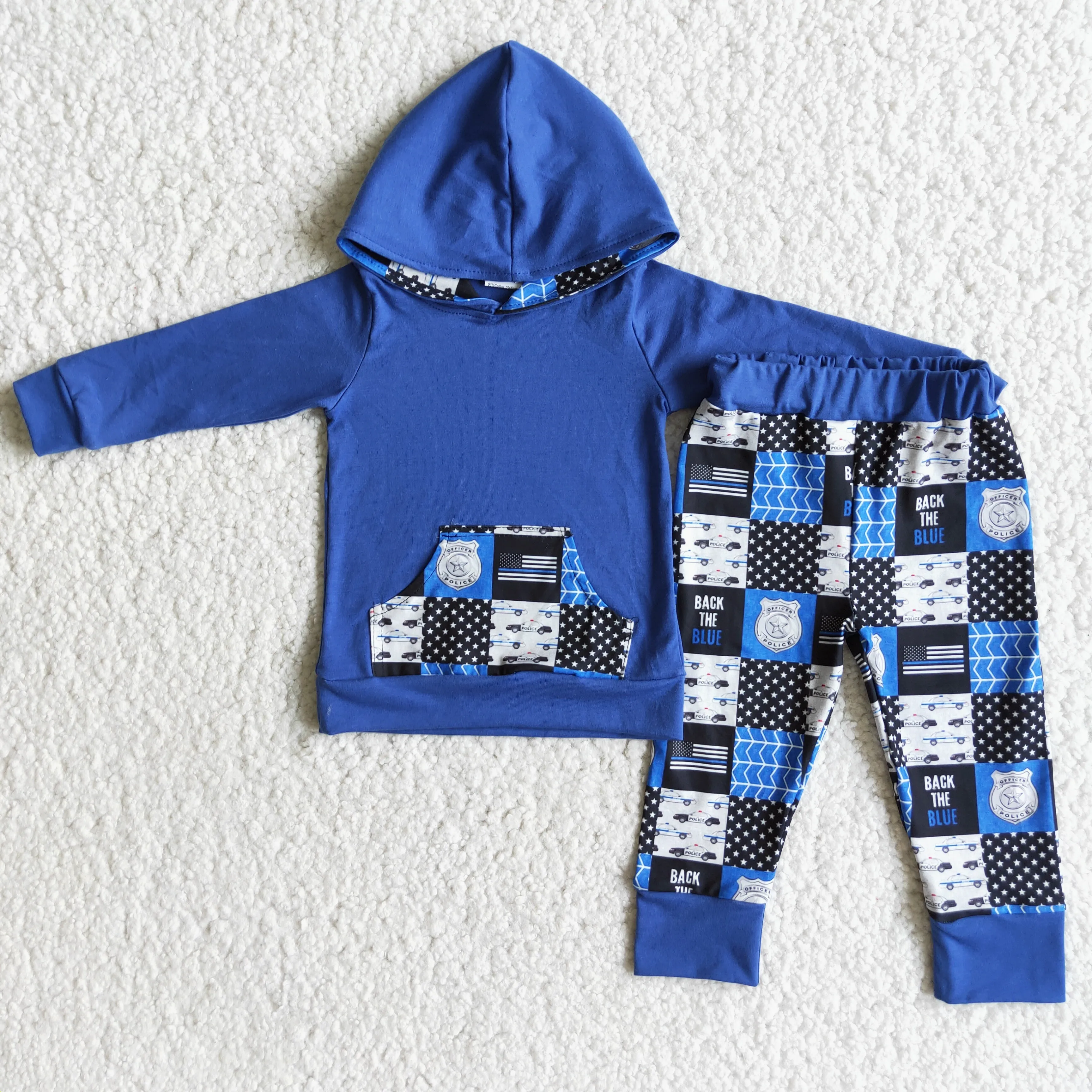 6 A5-11 boy blue police winter long sleeve hoodies set - promotion 2023.10.21