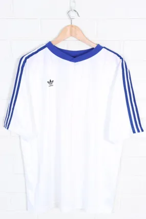 ADIDAS Blue & White 3-Stripe Soccer Jersey USA Made (XL)