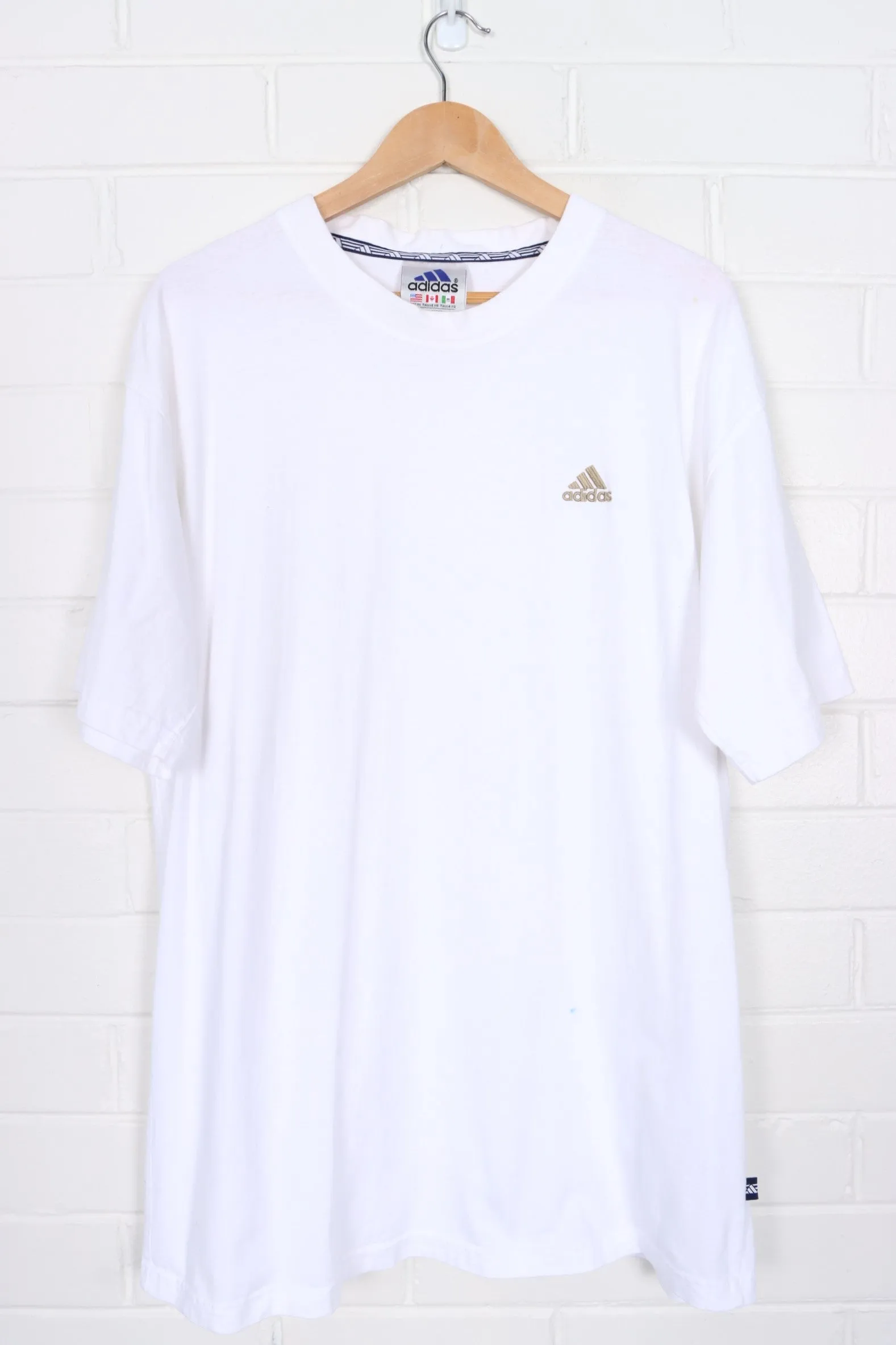 ADIDAS Embroidered Gold 3-Stripes Logo T-Shirt (XL)