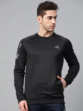 Alcis Men Black Solid Training Sweatshirt with Printed Detail