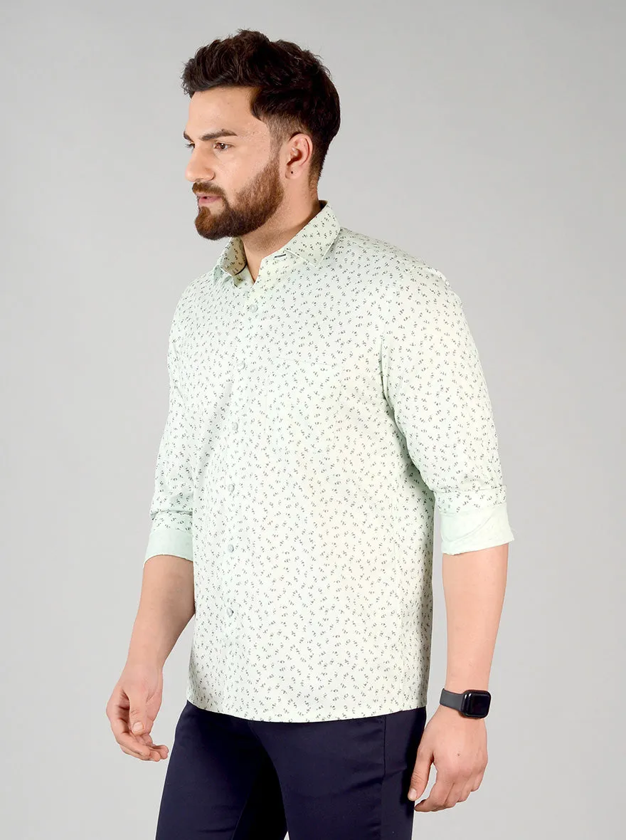 Aqua Green Printed Regular Fit Formal Shirt | Greenfibre