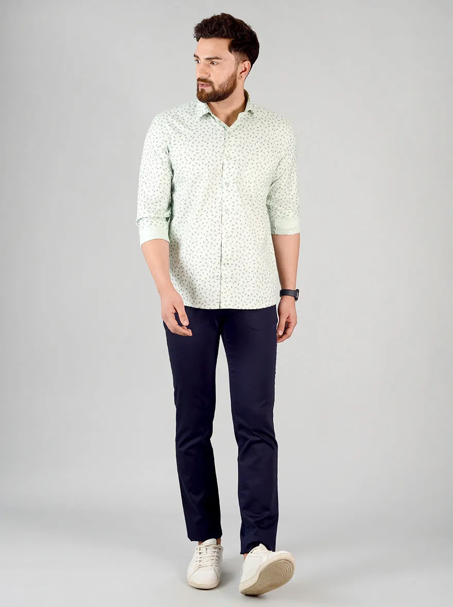 Aqua Green Printed Regular Fit Formal Shirt | Greenfibre