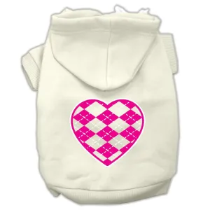 Argyle Heart Pink Screen Print Pet Hoodies Cream Size S (10)