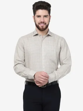 Beige Checked Regular Fit Formal Shirt | JadeBlue