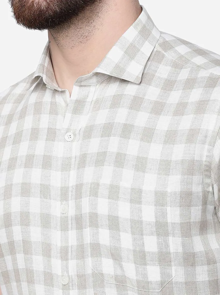 Beige Checked Regular Fit Formal Shirt | JadeBlue