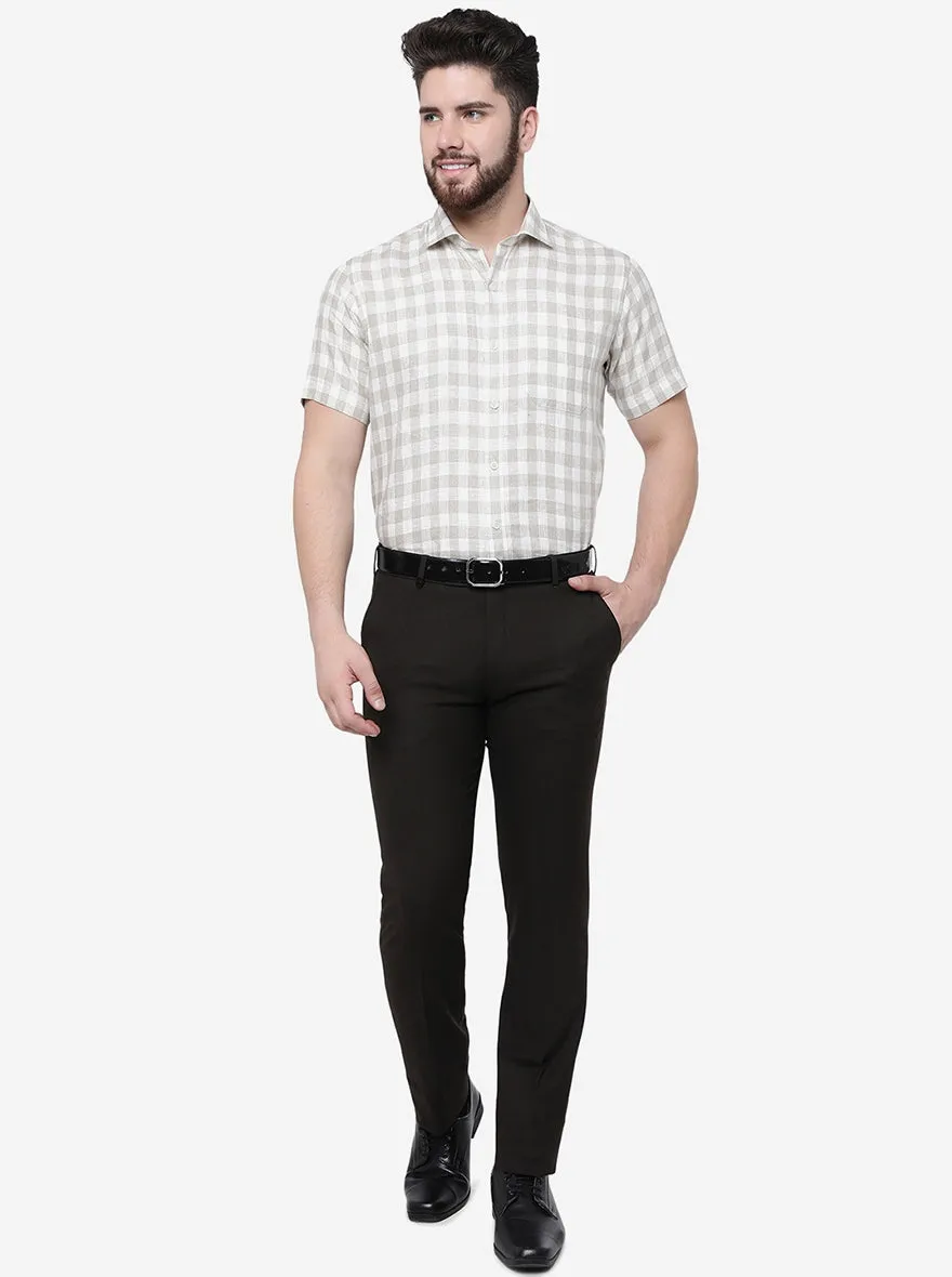 Beige Checked Regular Fit Formal Shirt | JadeBlue