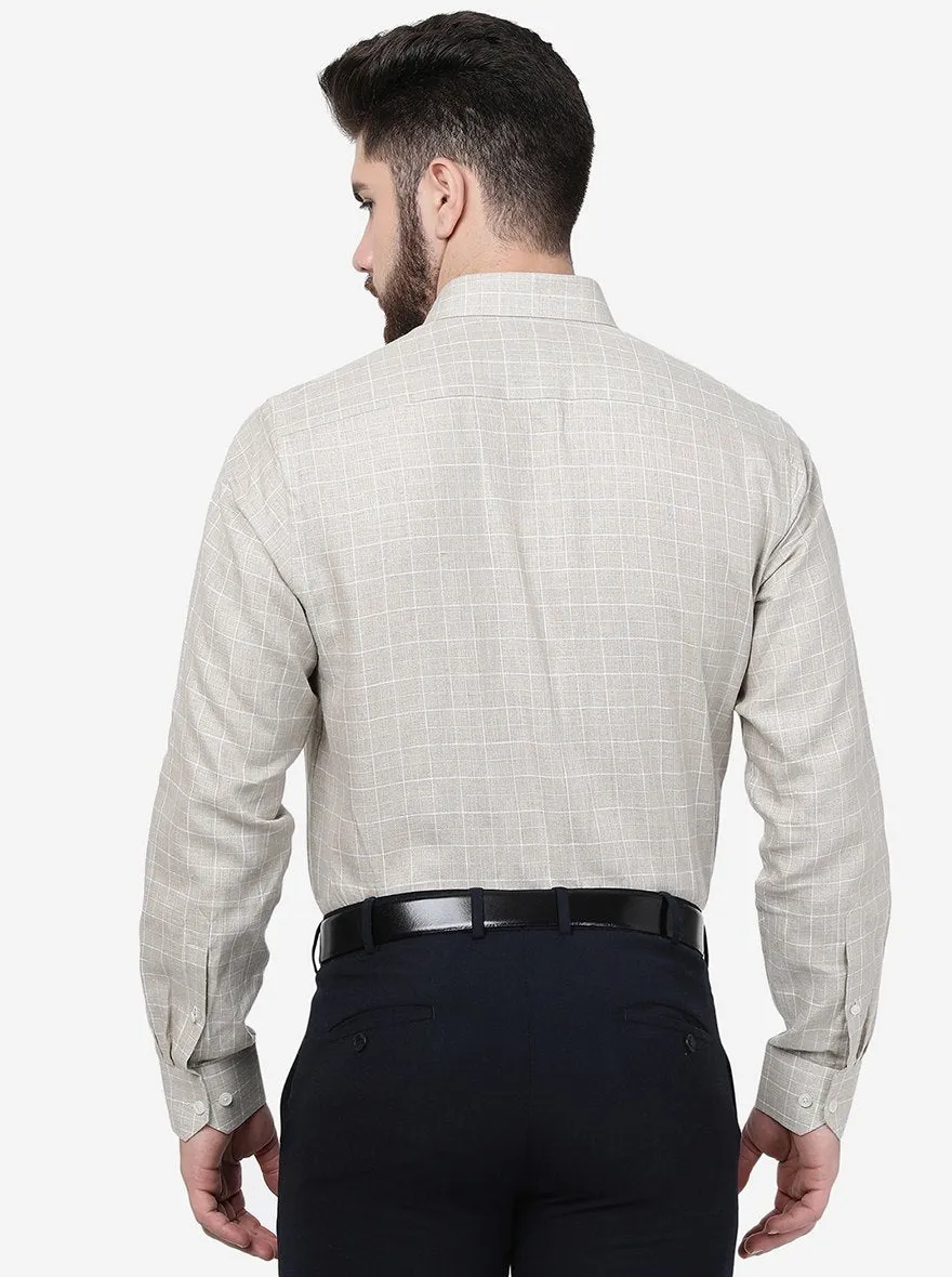 Beige Checked Regular Fit Formal Shirt | JadeBlue