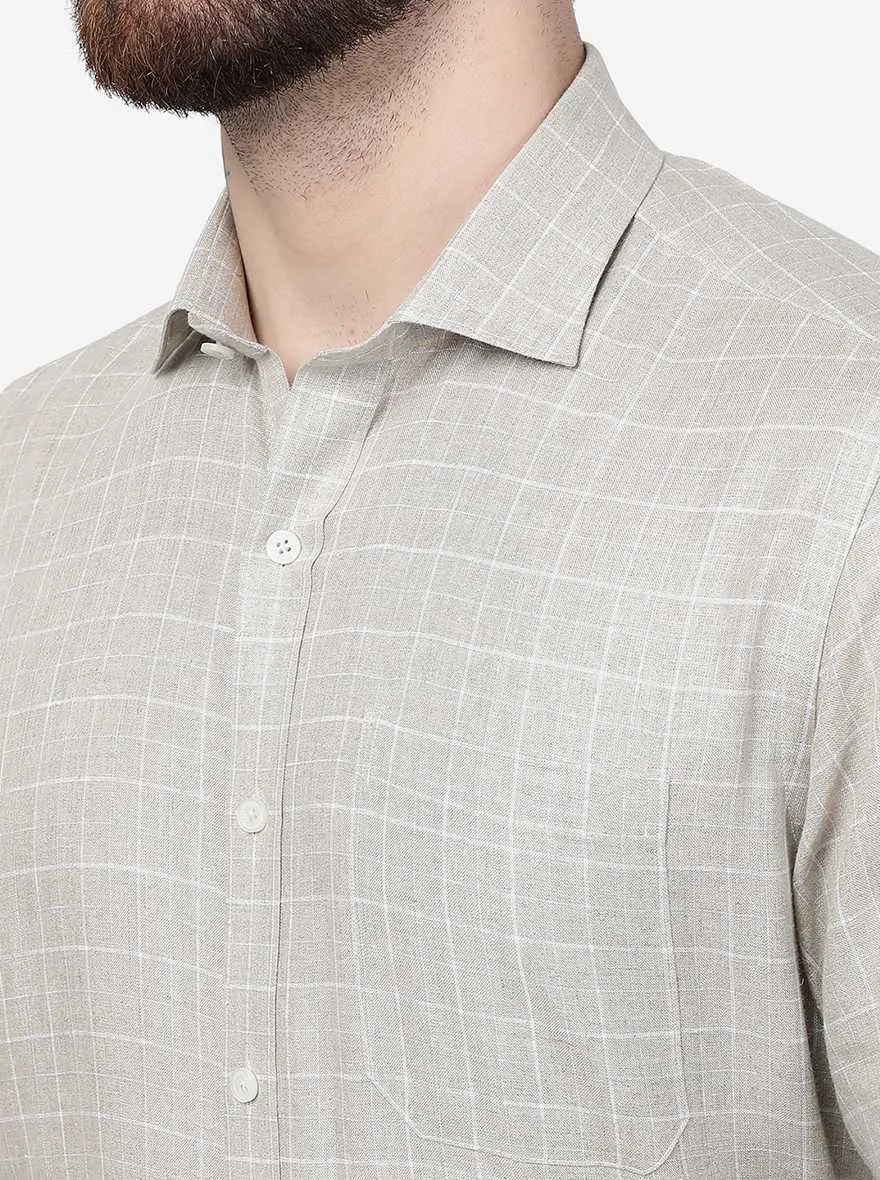 Beige Checked Regular Fit Formal Shirt | JadeBlue