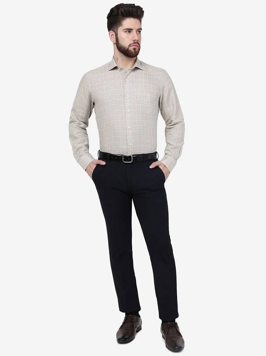 Beige Checked Regular Fit Formal Shirt | JadeBlue