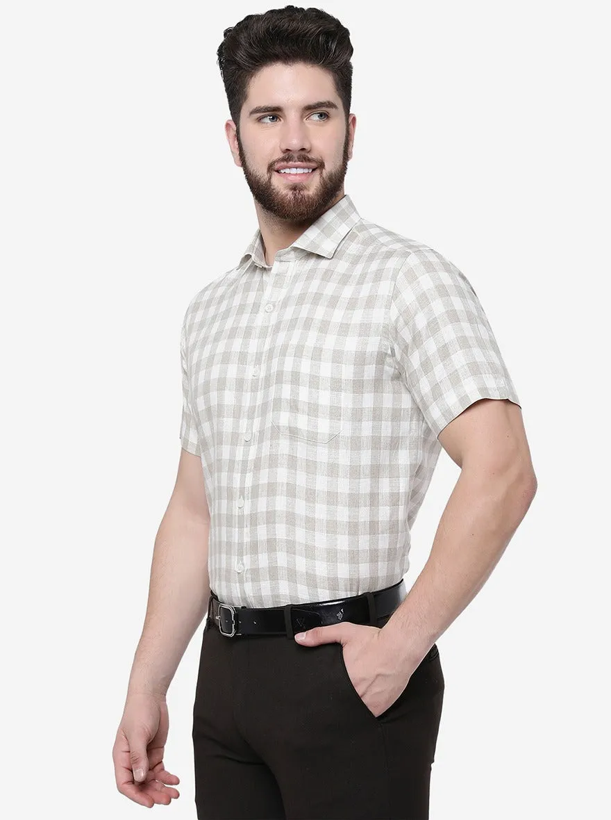 Beige Checked Regular Fit Formal Shirt | JadeBlue