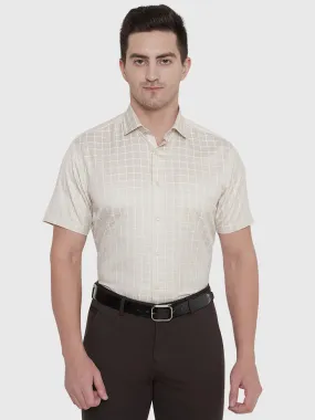 Beige Checked Slim Fit Formal Shirt | Greenfibre