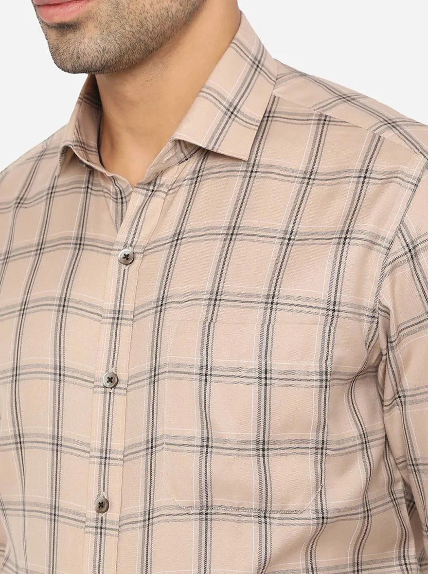 Beige Checked Slim Fit Formal Shirt | Greenfibre