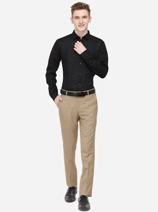 Beige Checked Slim Fit Formal Trouser | Greenfibre