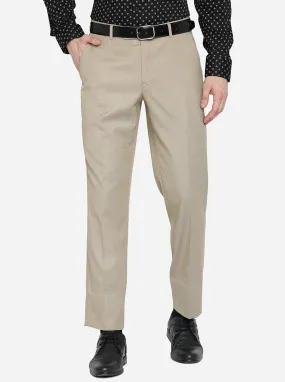 Beige Solid Classic Fit Formal Trouser | Greenfibre