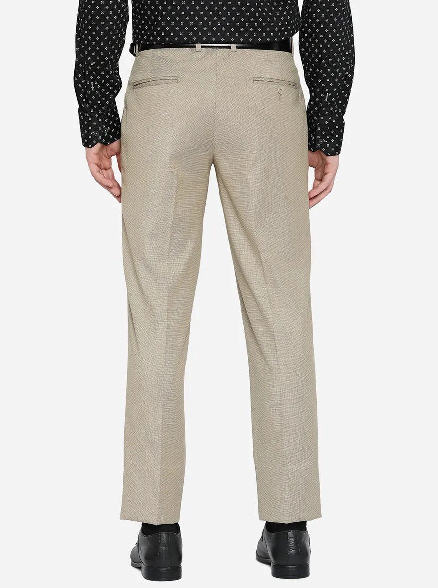 Beige Solid Classic Fit Formal Trouser | Greenfibre