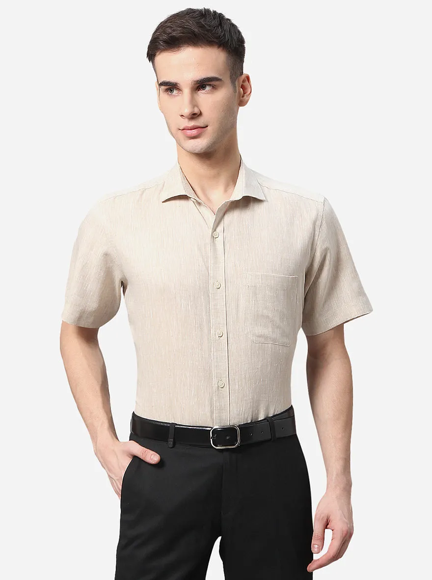 Beige Solid Regular Fit Formal Shirt | JadeBlue