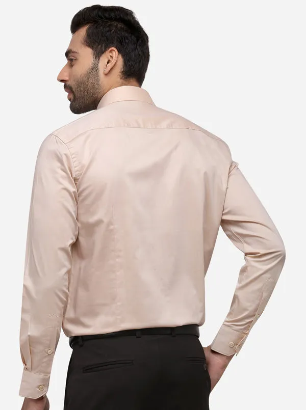 Beige Solid Slim Fit Formal Shirt | Metal