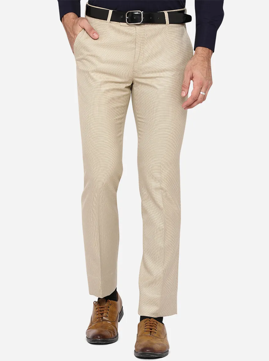 Beige Solid Slim Fit Formal Trouser | Greenfibre