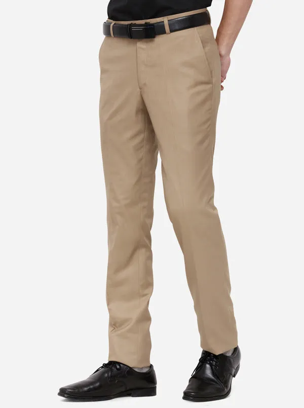 Beige Solid Slim Fit Formal Trouser | Greenfibre