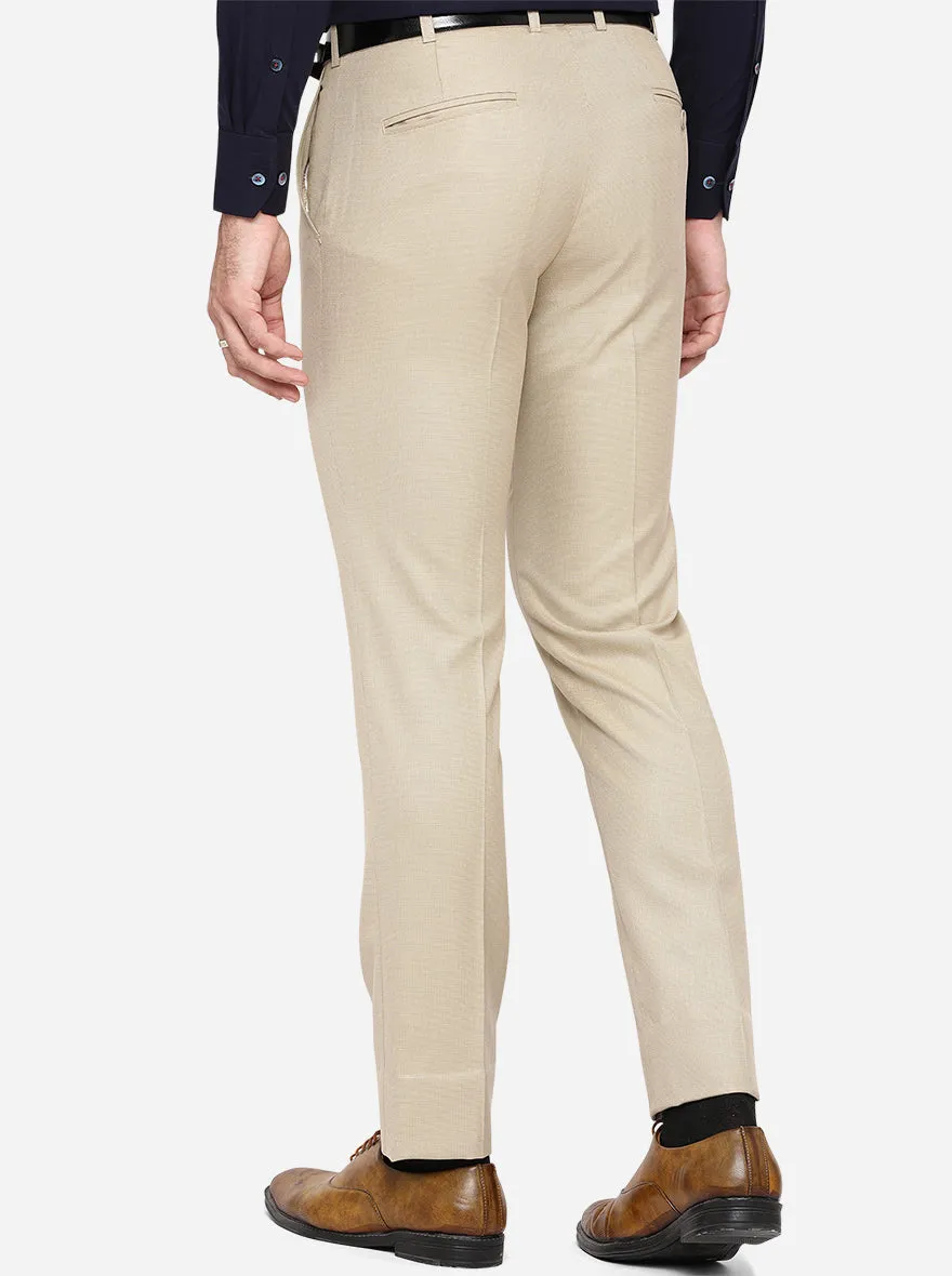 Beige Solid Slim Fit Formal Trouser | Greenfibre