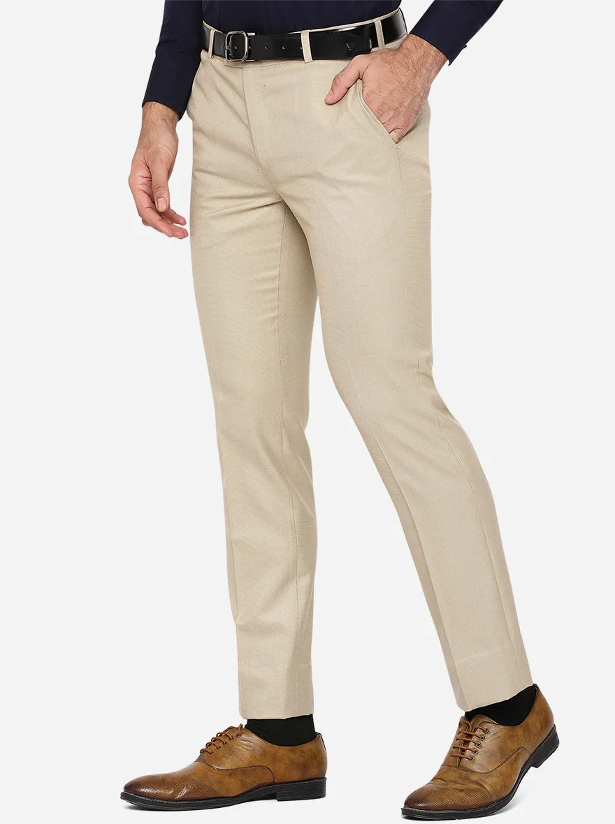 Beige Solid Slim Fit Formal Trouser | Greenfibre