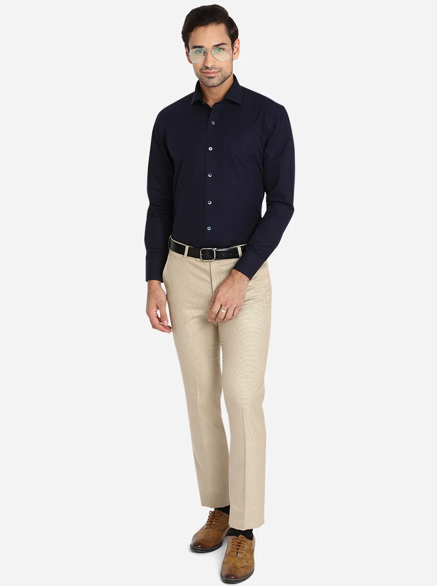 Beige Solid Slim Fit Formal Trouser | Greenfibre