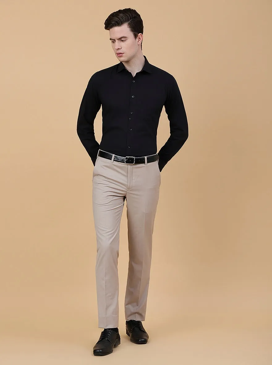 Beige Solid Slim Fit Formal Trouser | Metal