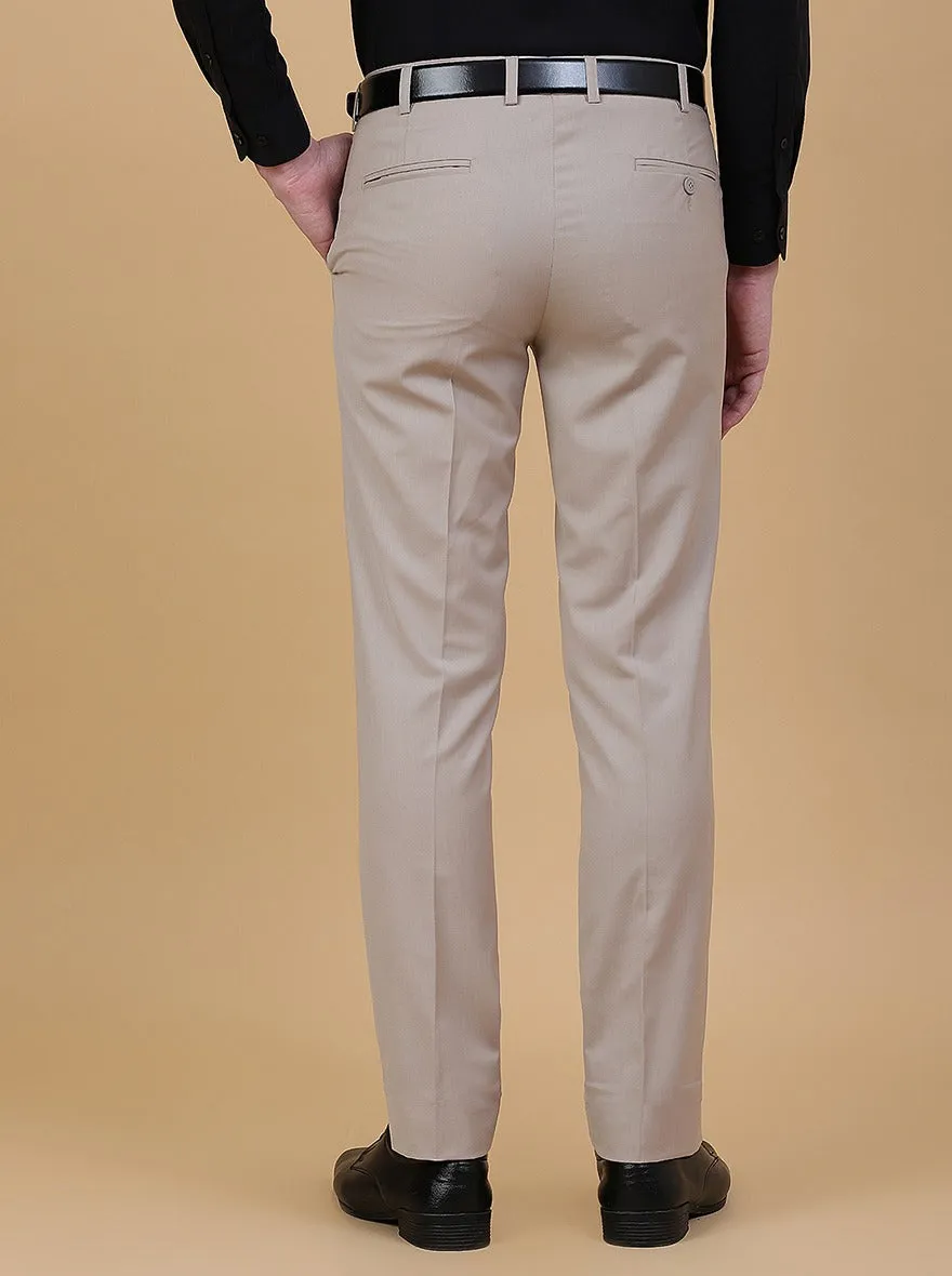 Beige Solid Slim Fit Formal Trouser | Metal