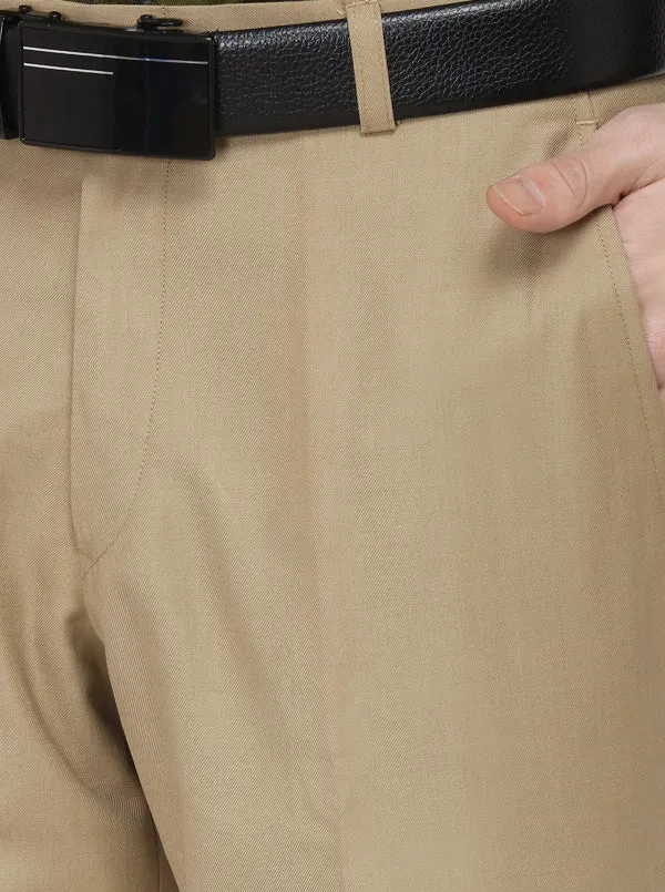 Beige Solid Super Slim Fit Formal Trouser | Greenfibre