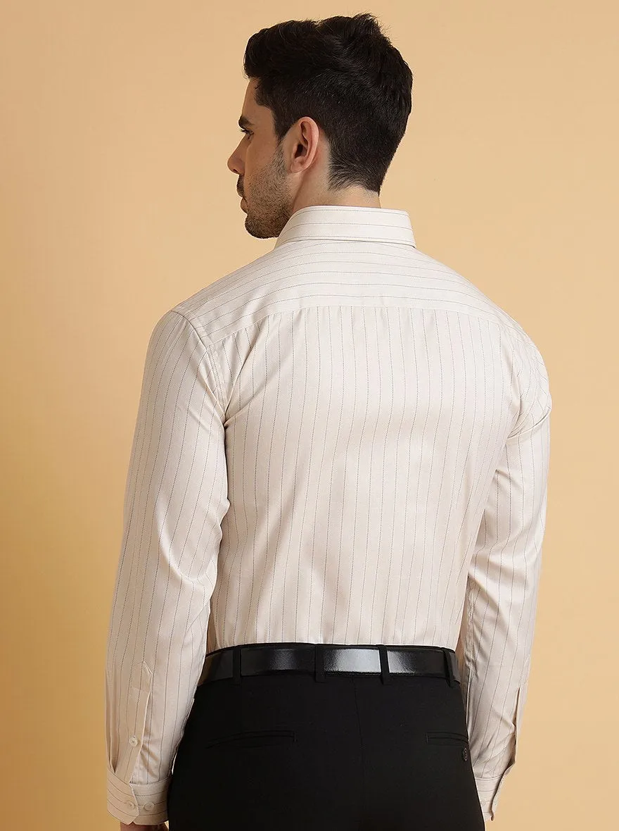 Beige Striped Regular Fit Formal Shirt | Greenfibre