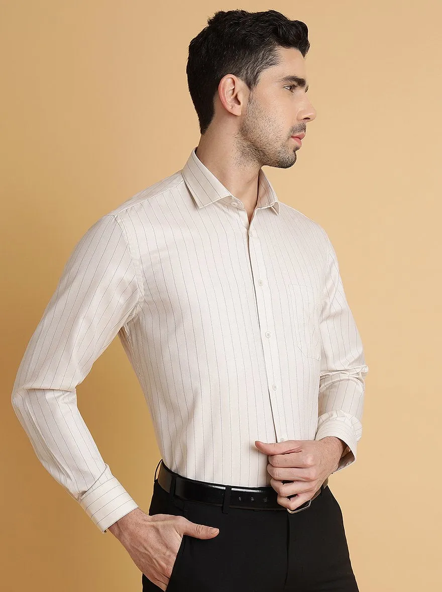 Beige Striped Regular Fit Formal Shirt | Greenfibre