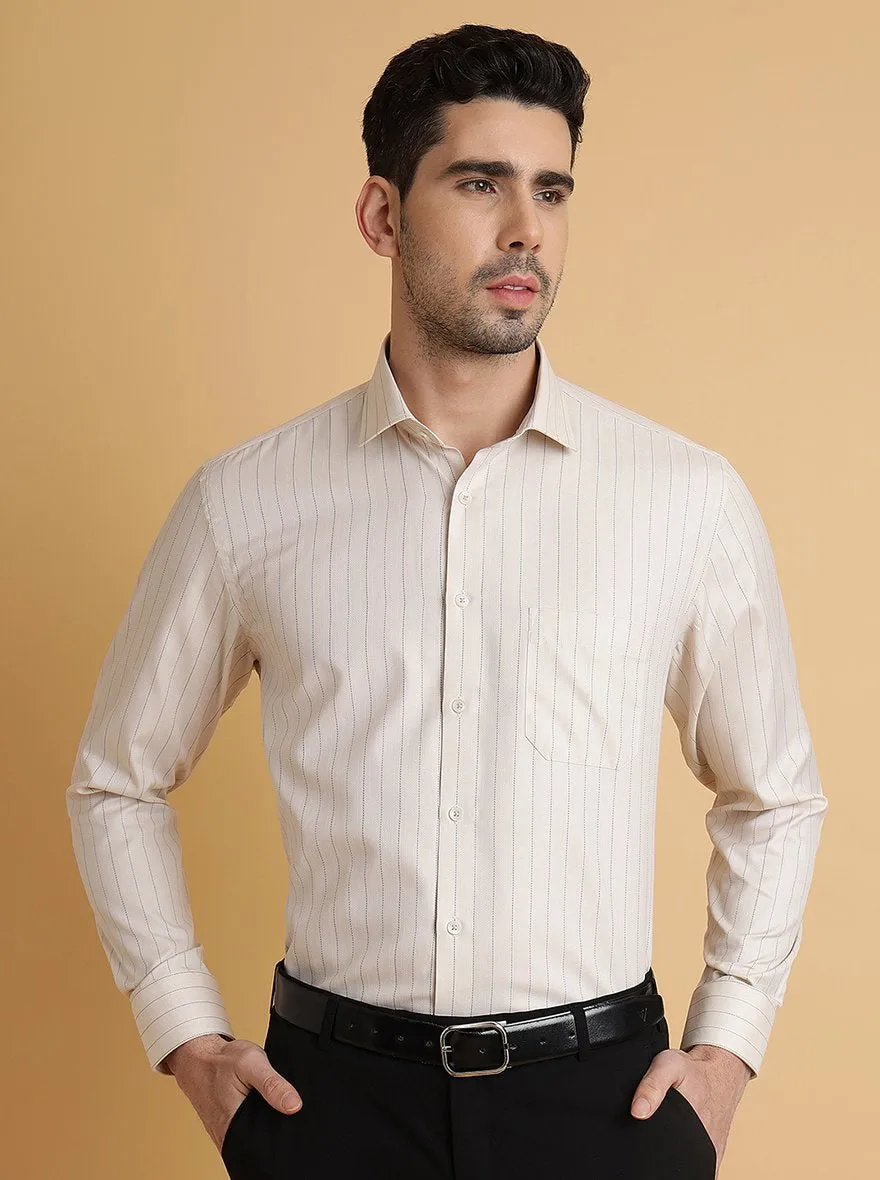 Beige Striped Regular Fit Formal Shirt | Greenfibre