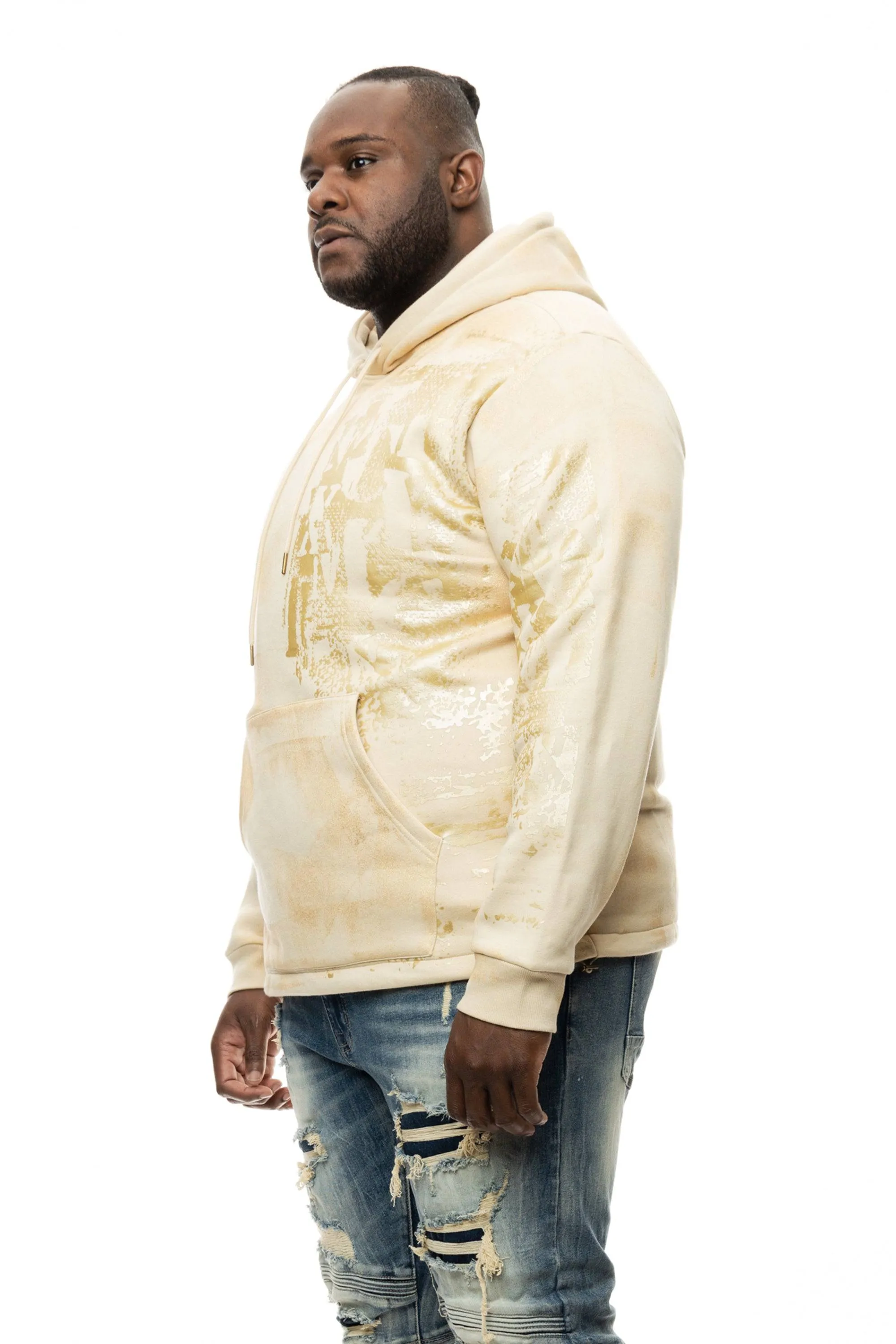 Big And Tall Metallic Print Hoodie - Fawn