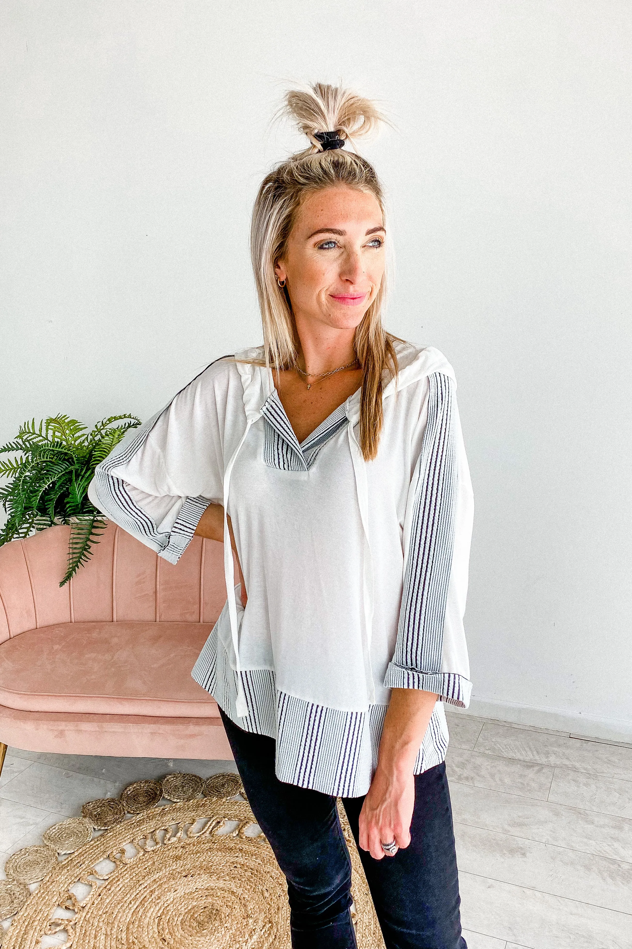 Billie Ivory Striped Detail Pullover Top | FINAL SALE