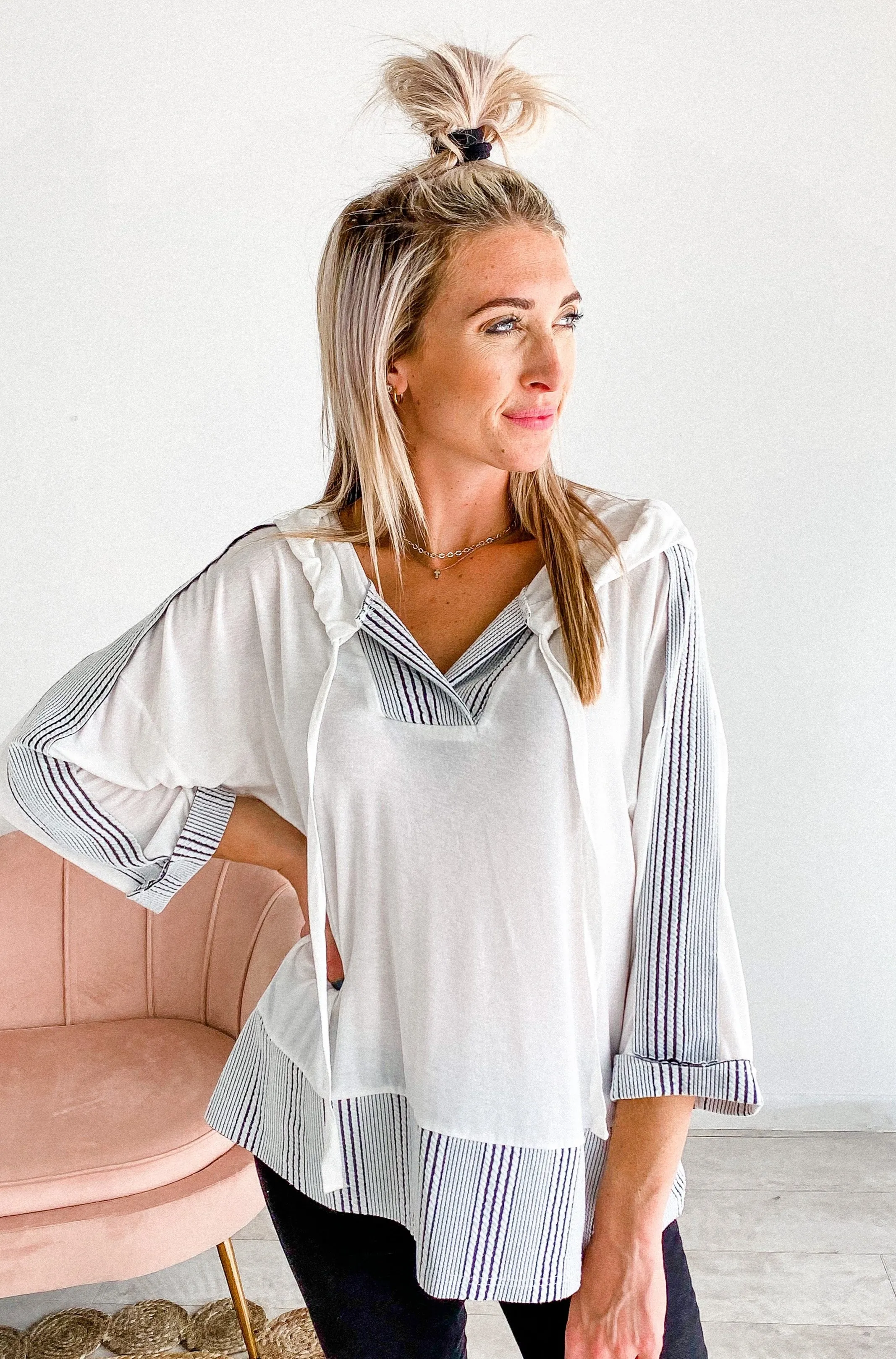 Billie Ivory Striped Detail Pullover Top | FINAL SALE