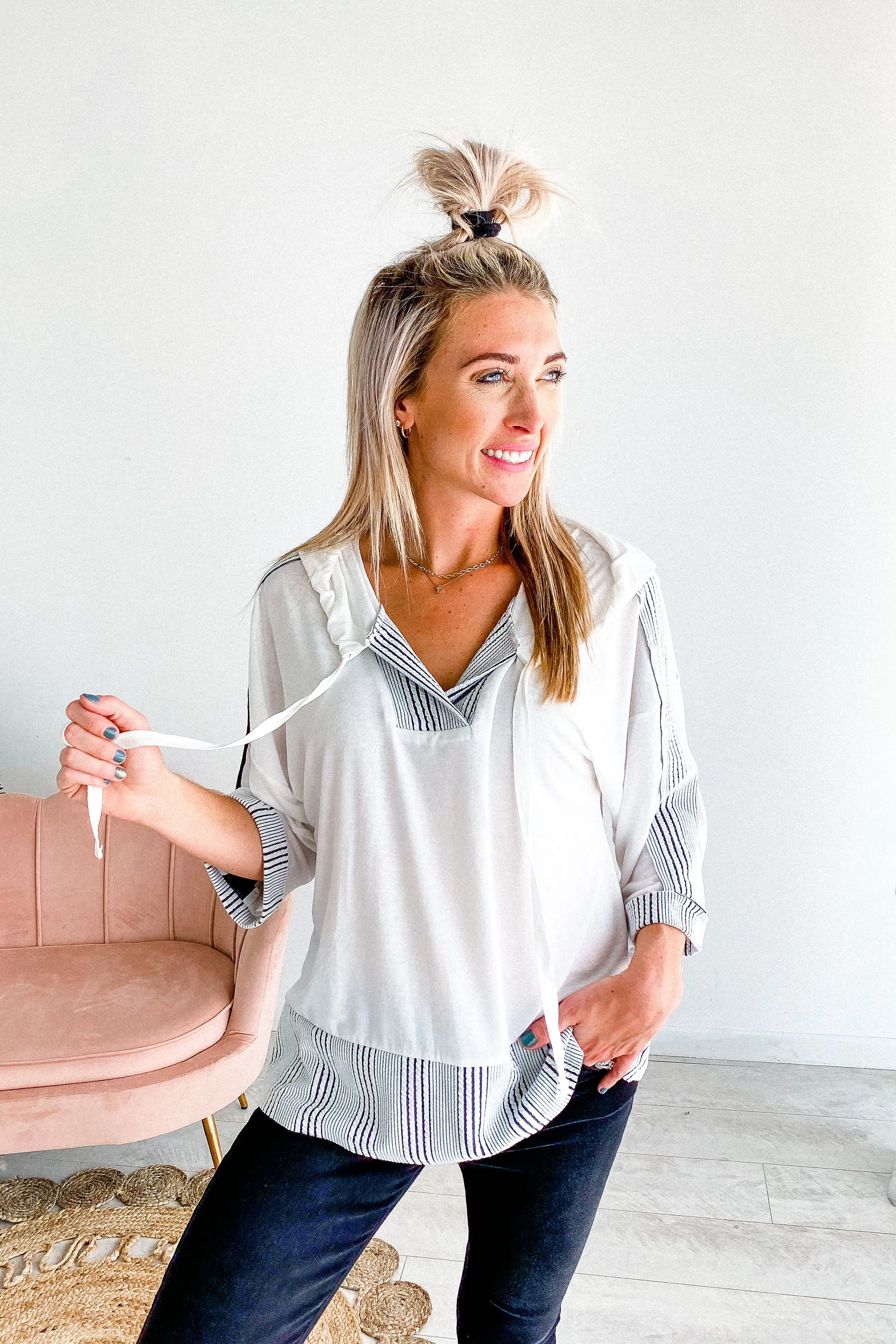 Billie Ivory Striped Detail Pullover Top | FINAL SALE