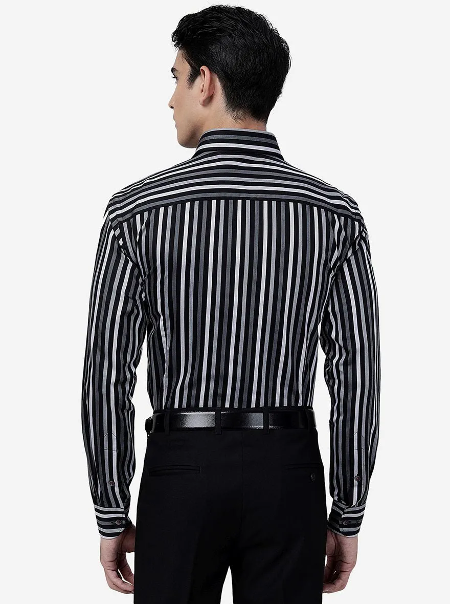 Black & Grey Striped Slim Fit Formal Shirt | Metal