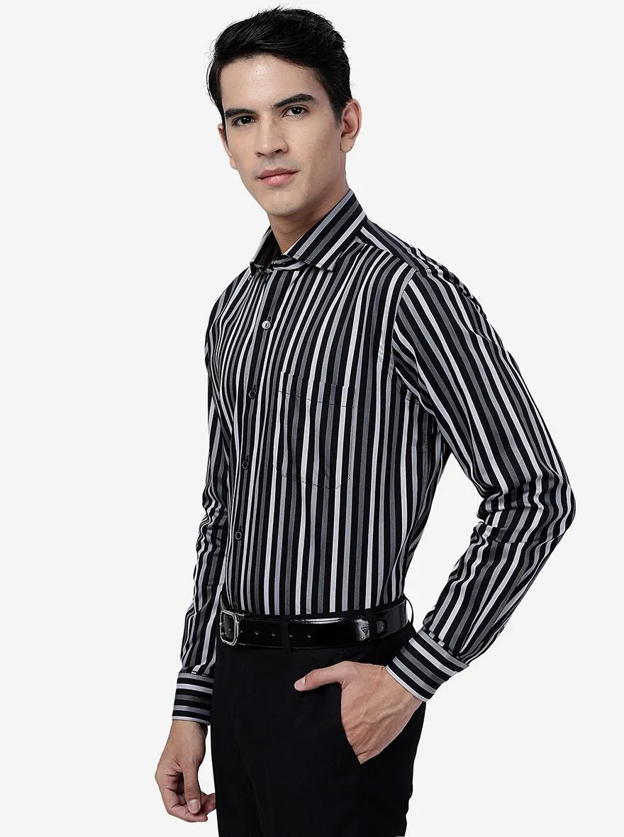 Black & Grey Striped Slim Fit Formal Shirt | Metal