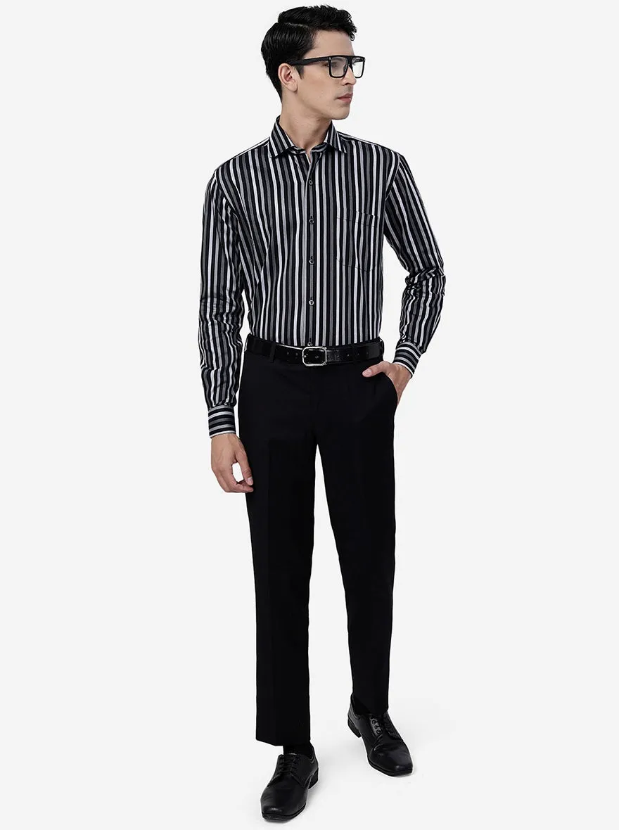 Black & Grey Striped Slim Fit Formal Shirt | Metal