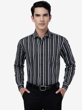 Black & Grey Striped Slim Fit Formal Shirt | Metal