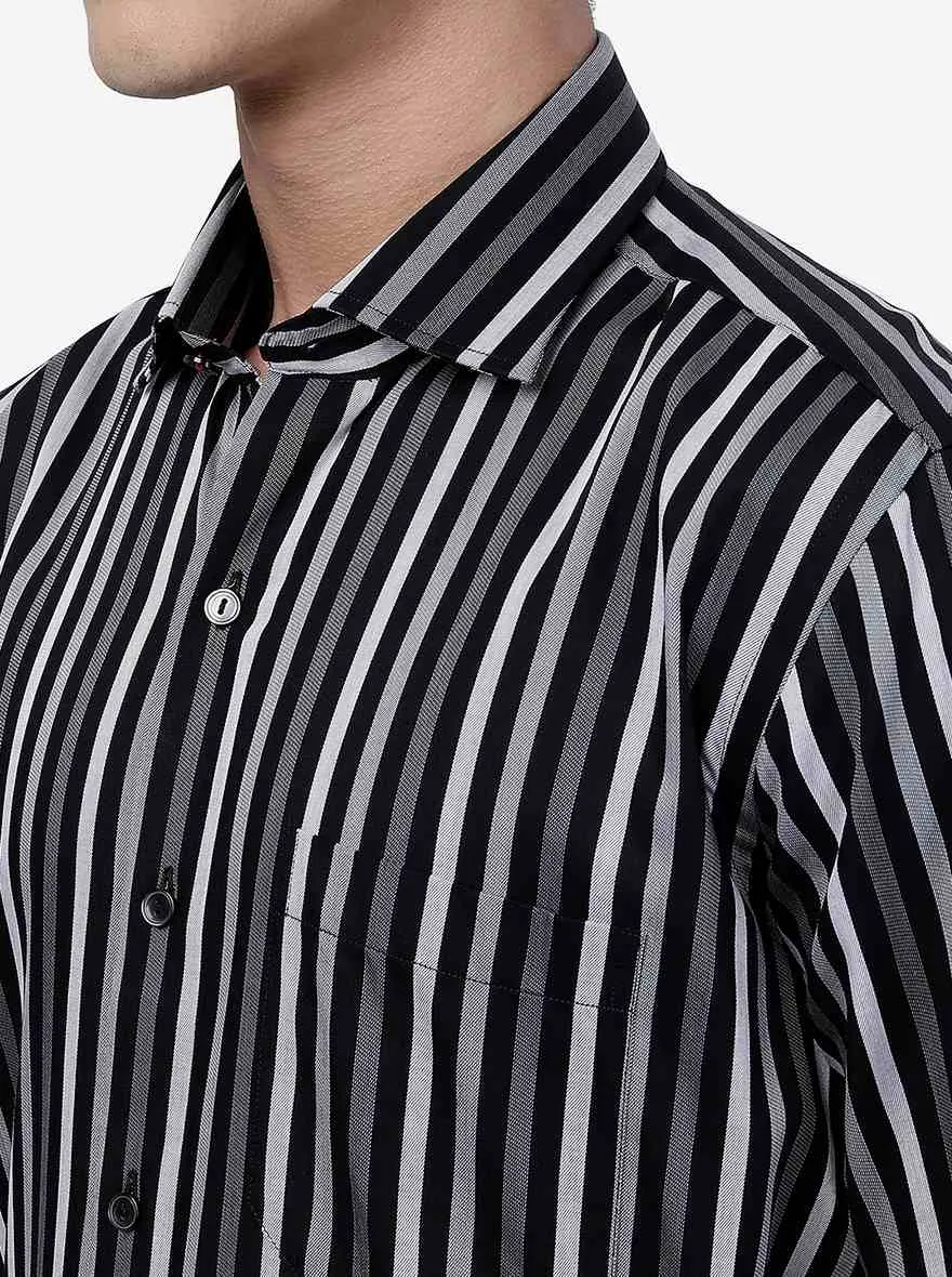 Black & Grey Striped Slim Fit Formal Shirt | Metal