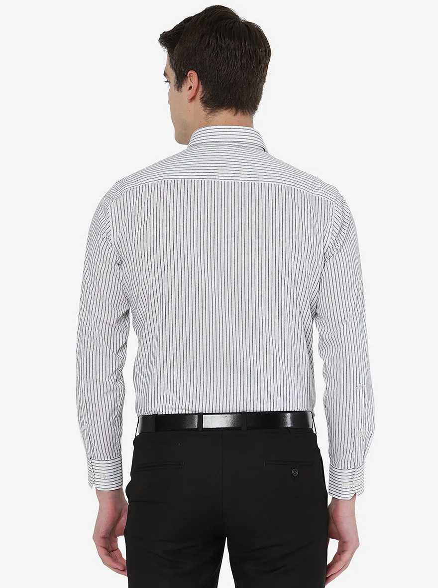 Black & White Striped Regular Fit Formal Shirt | JadeBlue