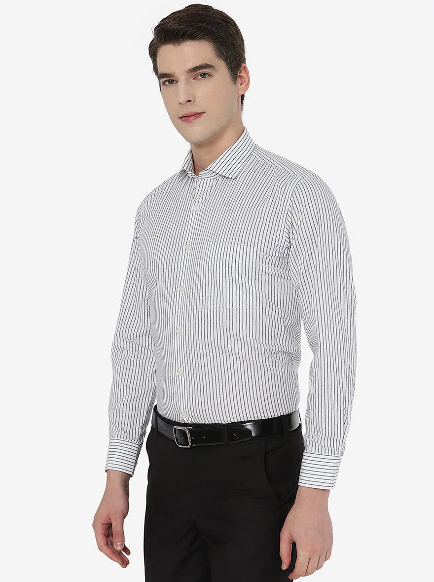 Black & White Striped Regular Fit Formal Shirt | JadeBlue