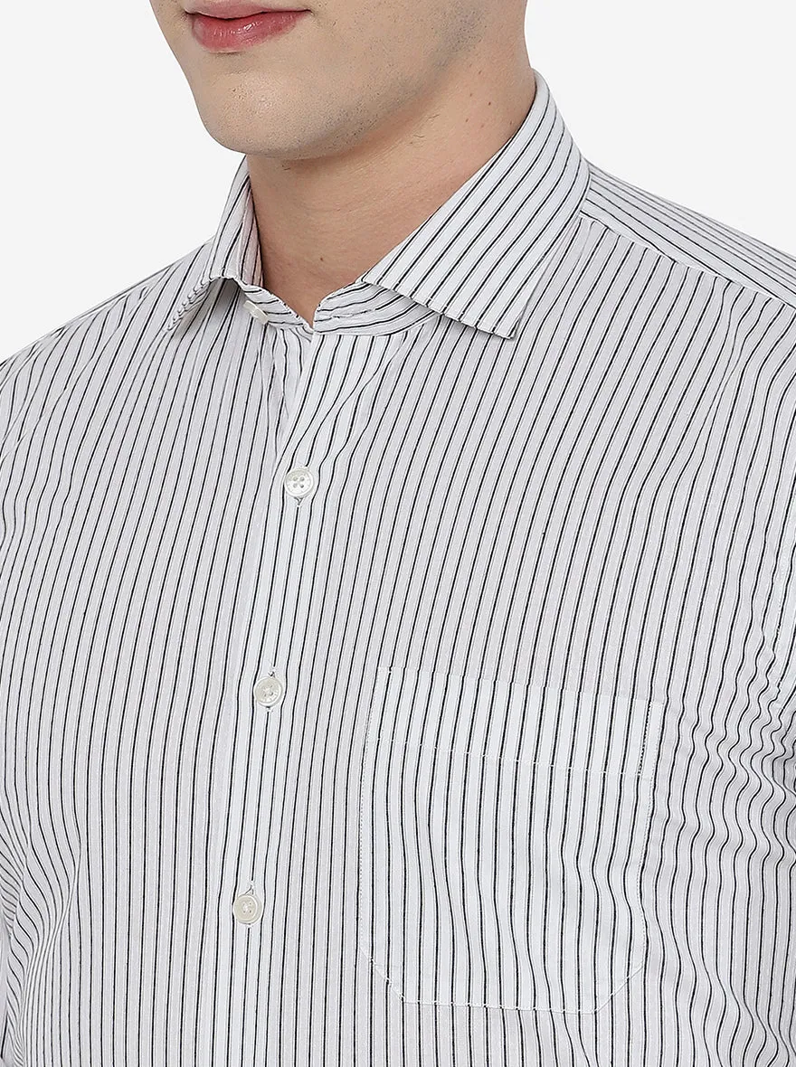 Black & White Striped Regular Fit Formal Shirt | JadeBlue