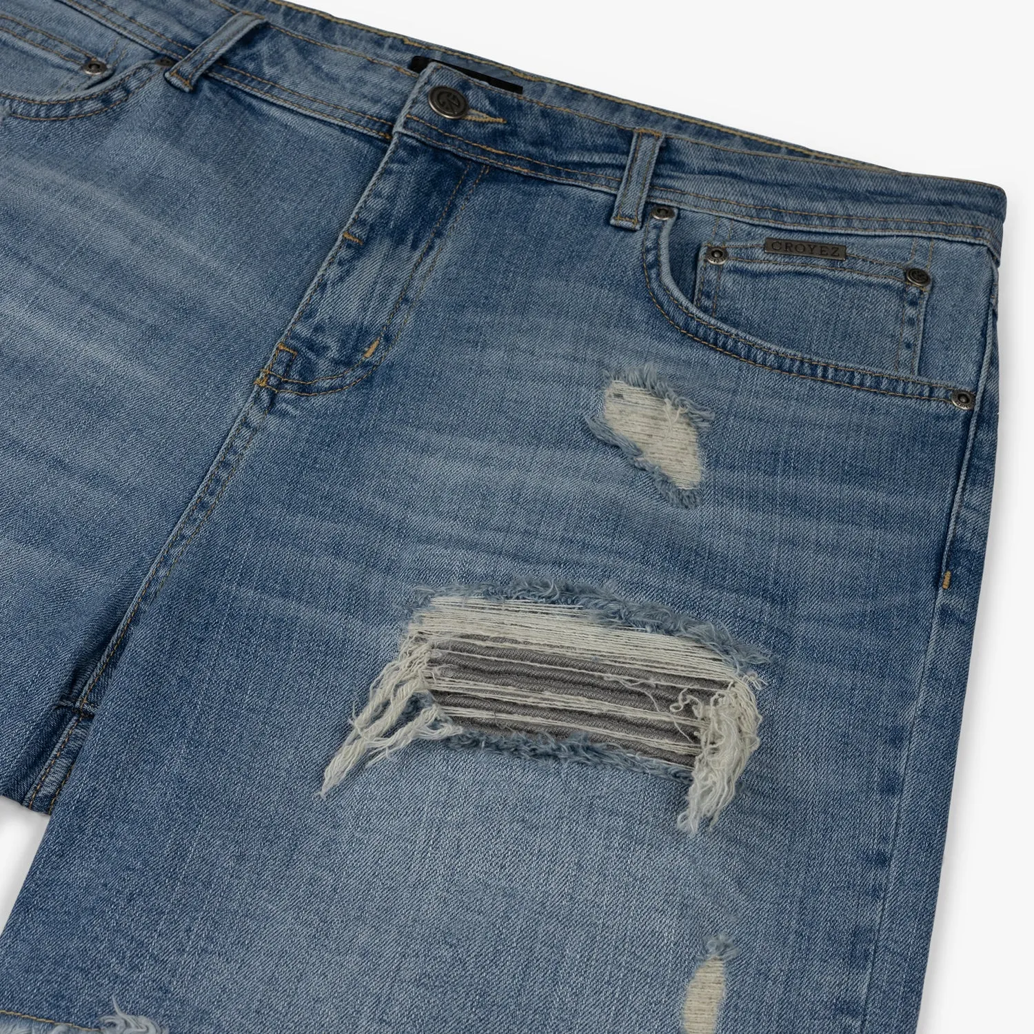 CROYEZ CH1 DISTRESSED DENIM SHORT - LIGHT BLUE/ANTRA