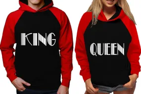 King Queen Couple Matching Contrast Raglan Hoodies