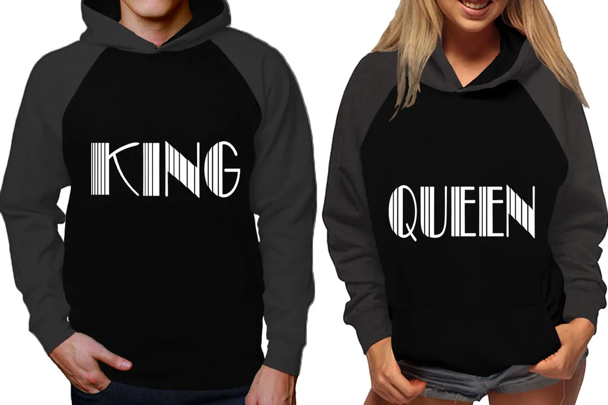 King Queen Couple Matching Contrast Raglan Hoodies