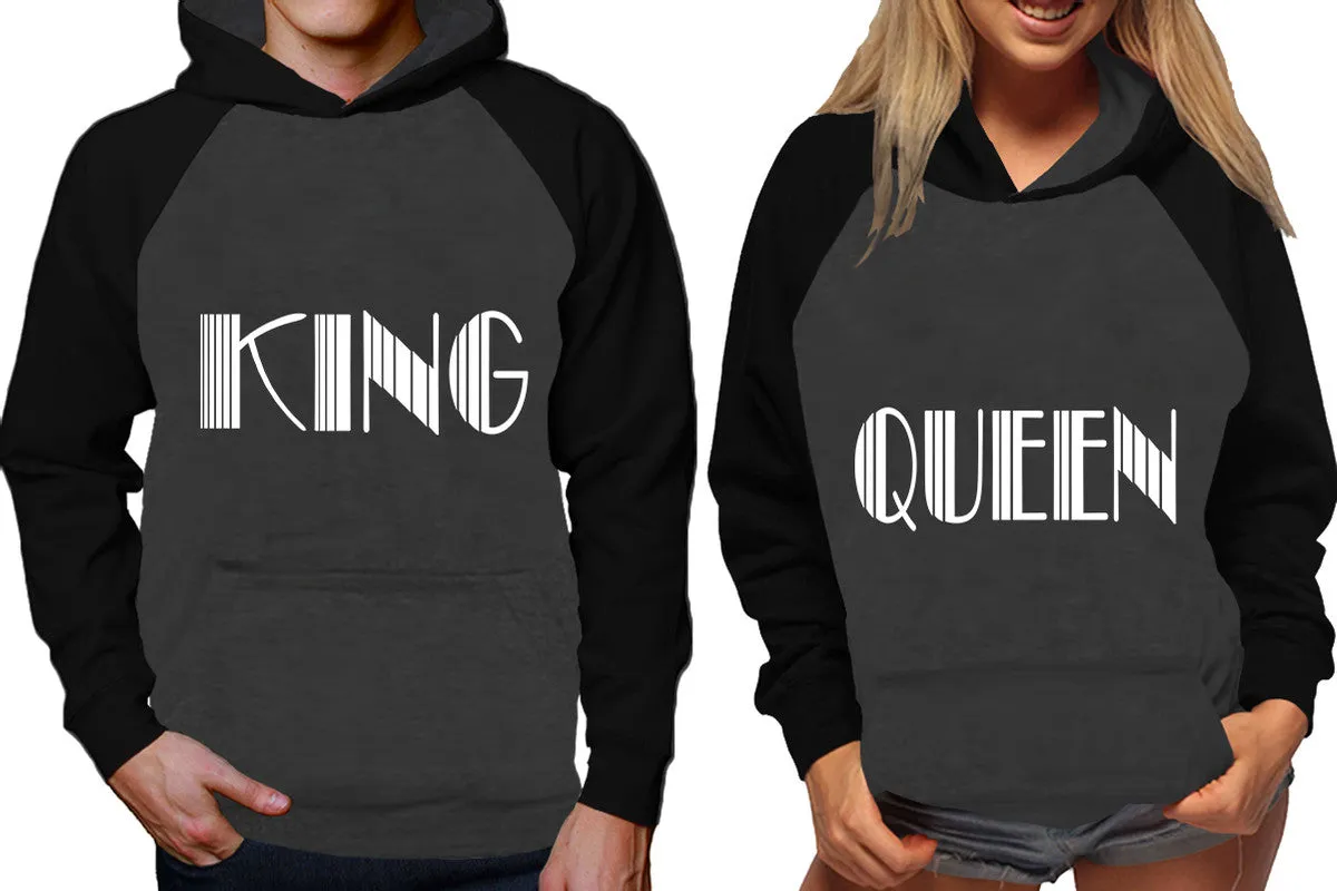 King Queen Couple Matching Contrast Raglan Hoodies