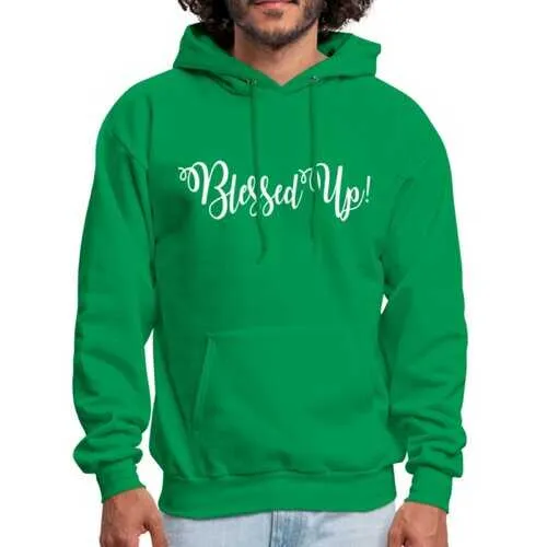 Mens Hoodies, Blessed Up White Graphic Text Classic Hooded Shirt