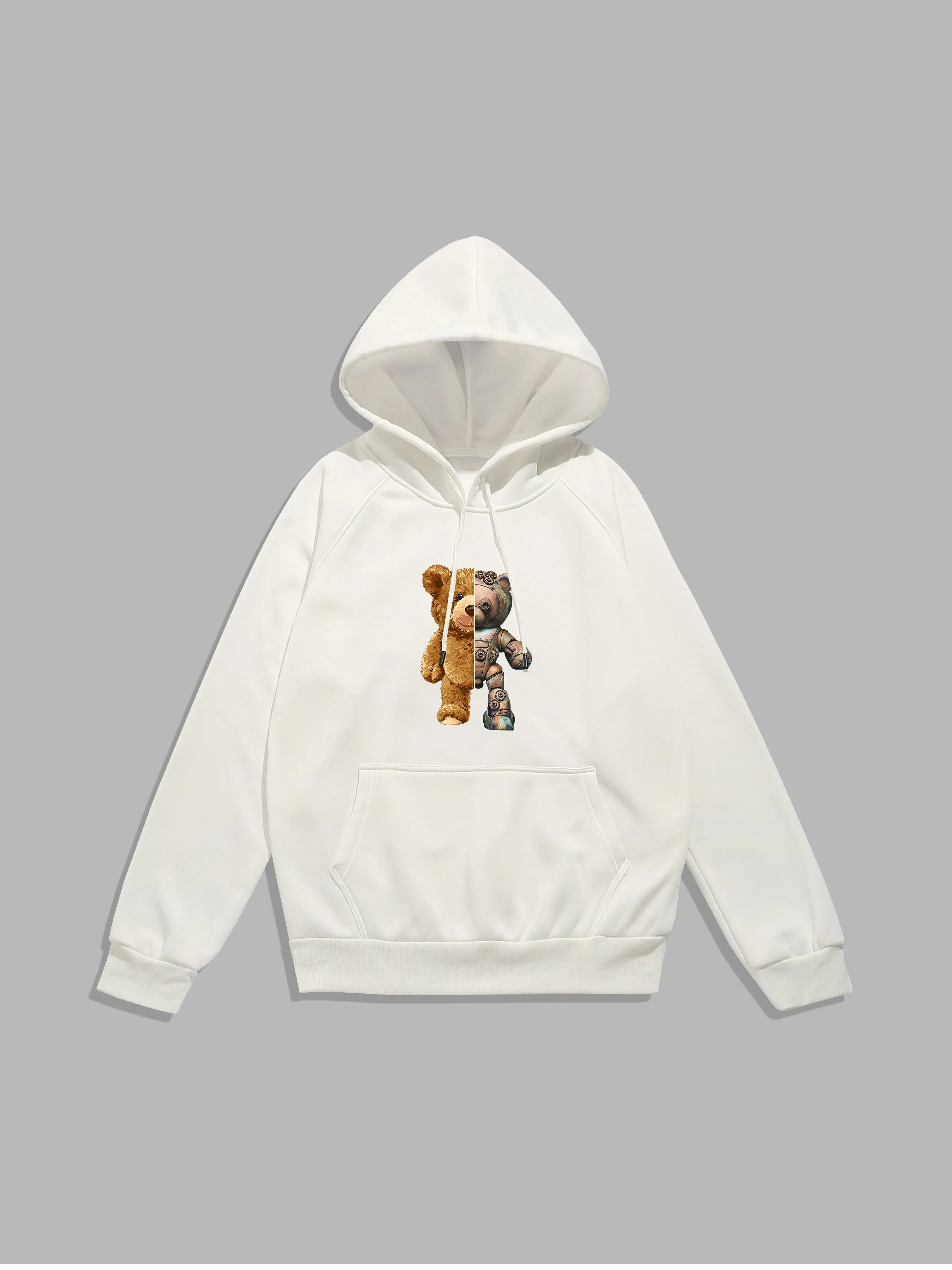 Robot Bear Graphic Print Hoodies